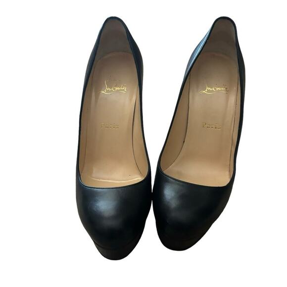 Christian Louboutin Bianca 140 Kid Black Leather Platform Pumps Size 38.5 - Picture 3 of 16